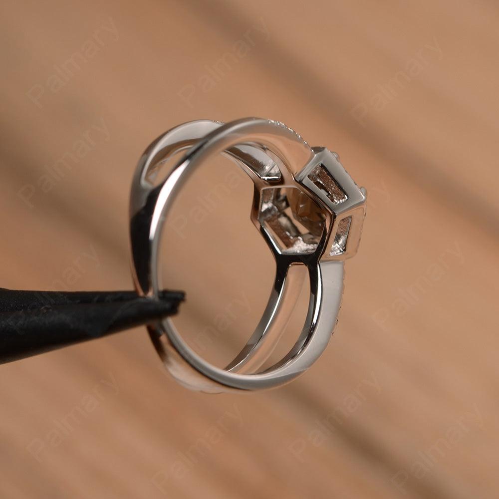 Hexagon Shaped Split Smoky Quartz  Halo Rings - Palmary