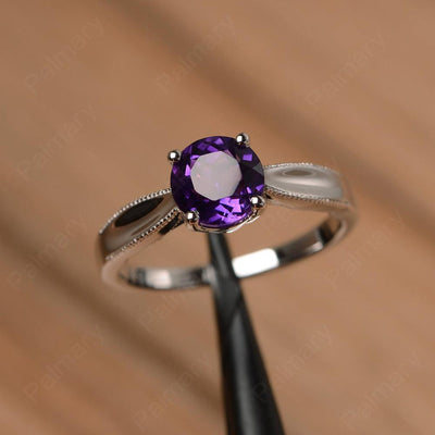 Brilliant Cut Amethyst Solitaire Wedding Rings - Palmary