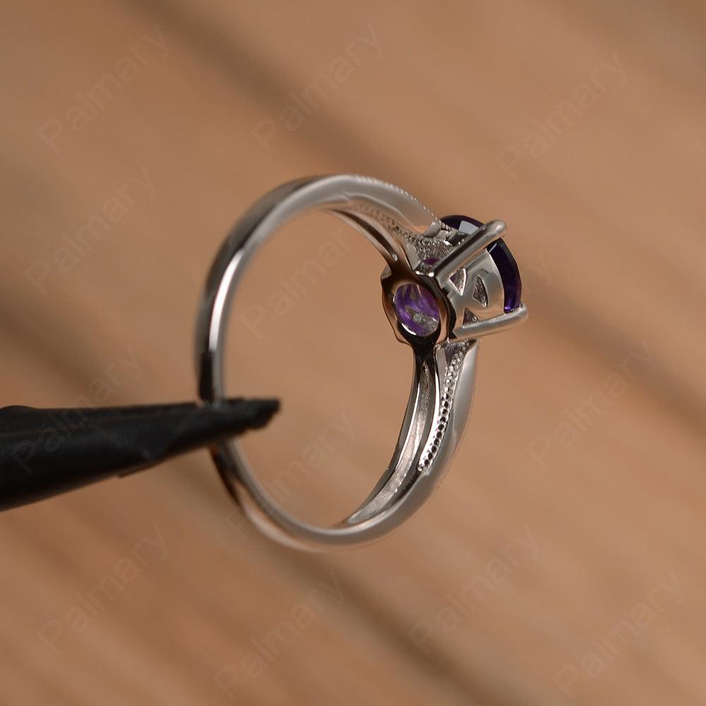 Brilliant Cut Amethyst Solitaire Wedding Rings - Palmary