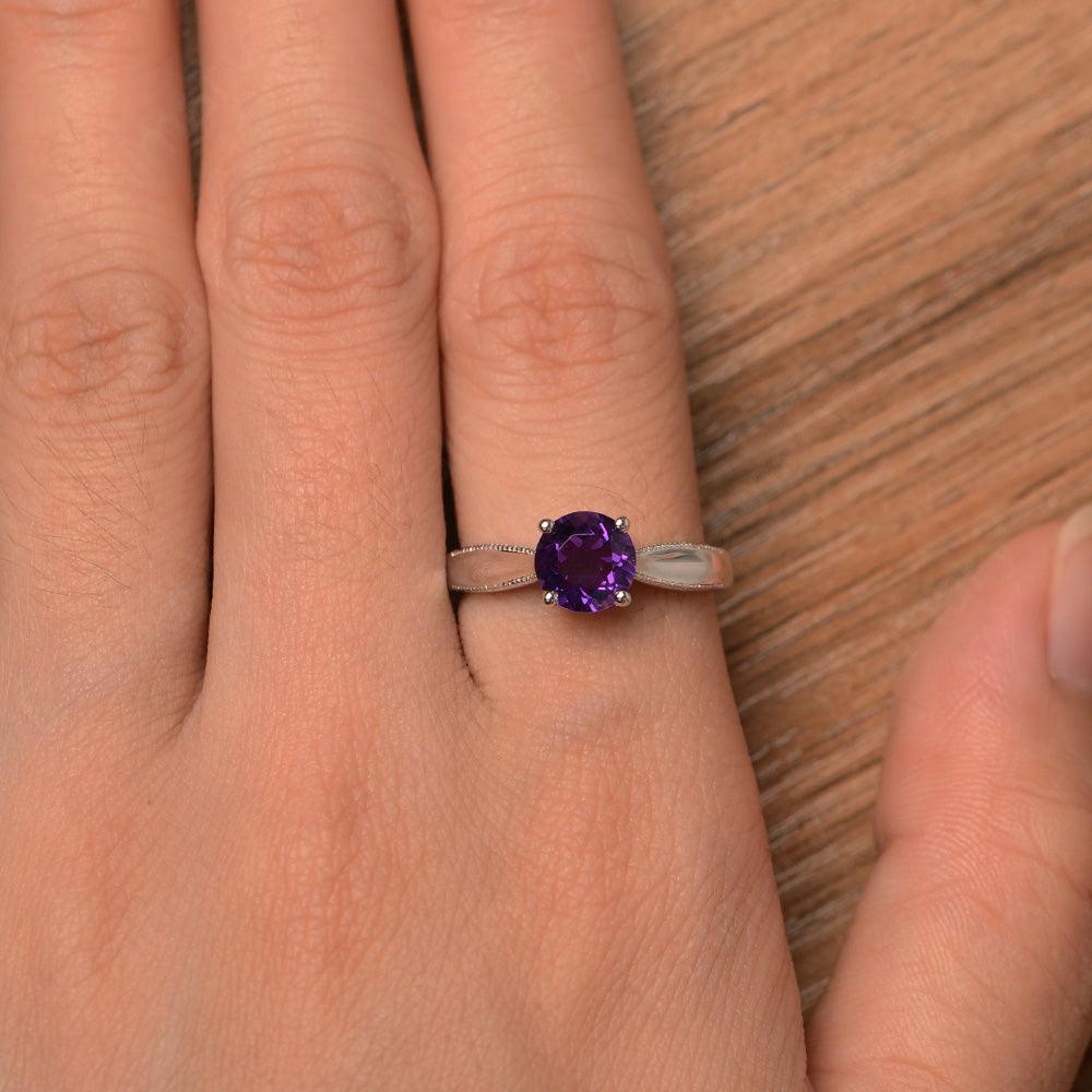 Brilliant Cut Amethyst Solitaire Wedding Rings - Palmary