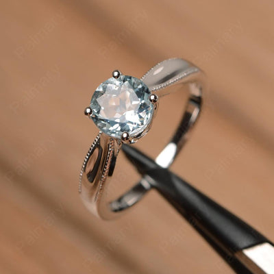 Brilliant Cut Aquamarine Solitaire Wedding Rings - Palmary