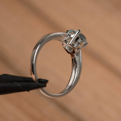 Brilliant Cut Aquamarine Solitaire Wedding Rings - Palmary