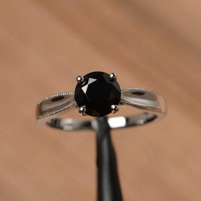 Brilliant Cut Black Spinel Solitaire Wedding Rings - Palmary