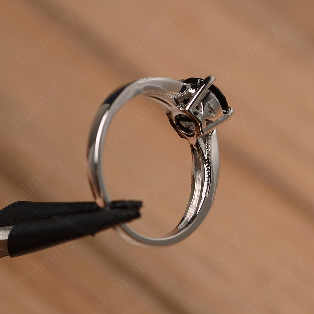 Brilliant Cut Black Spinel Solitaire Wedding Rings - Palmary