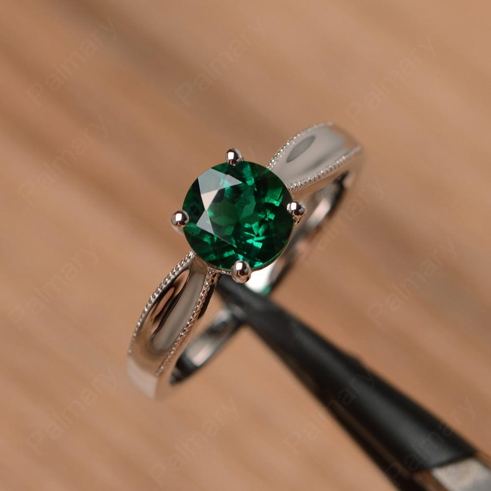 Brilliant Cut Emerald Solitaire Wedding Rings - Palmary