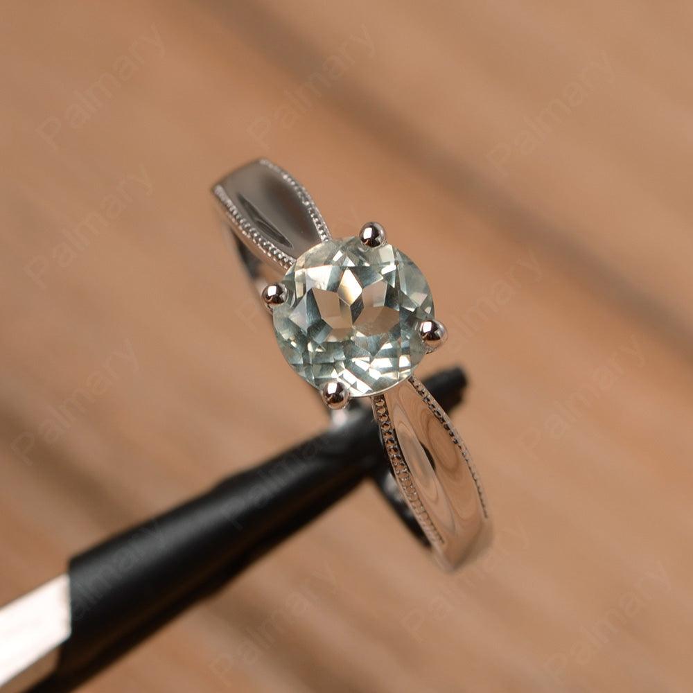 Brilliant Cut Green Amethyst Solitaire Wedding Rings - Palmary