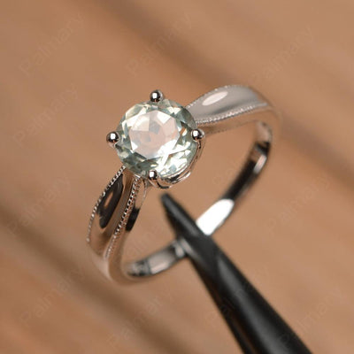 Brilliant Cut Green Amethyst Solitaire Wedding Rings - Palmary