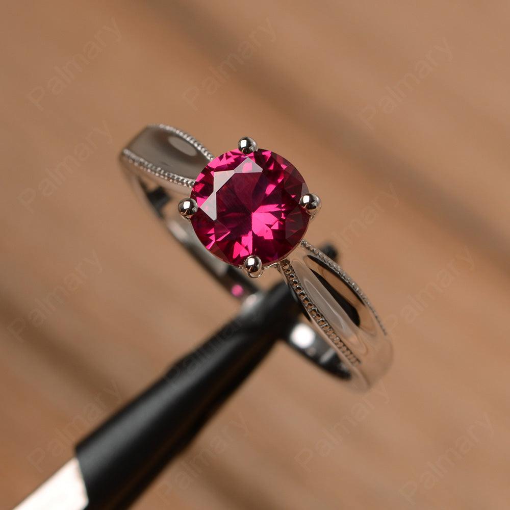 Brilliant Cut Ruby Solitaire Wedding Rings - Palmary