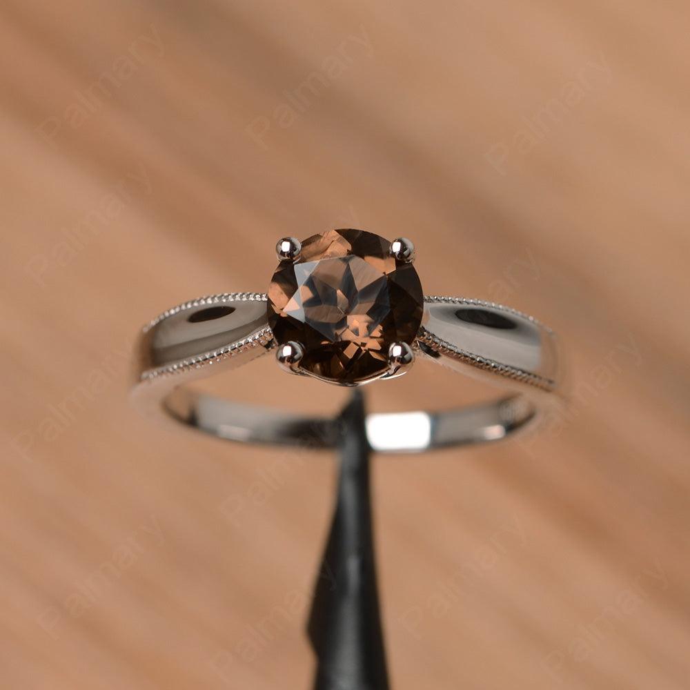 Brilliant Cut Smoky Quartz  Solitaire Wedding Rings - Palmary