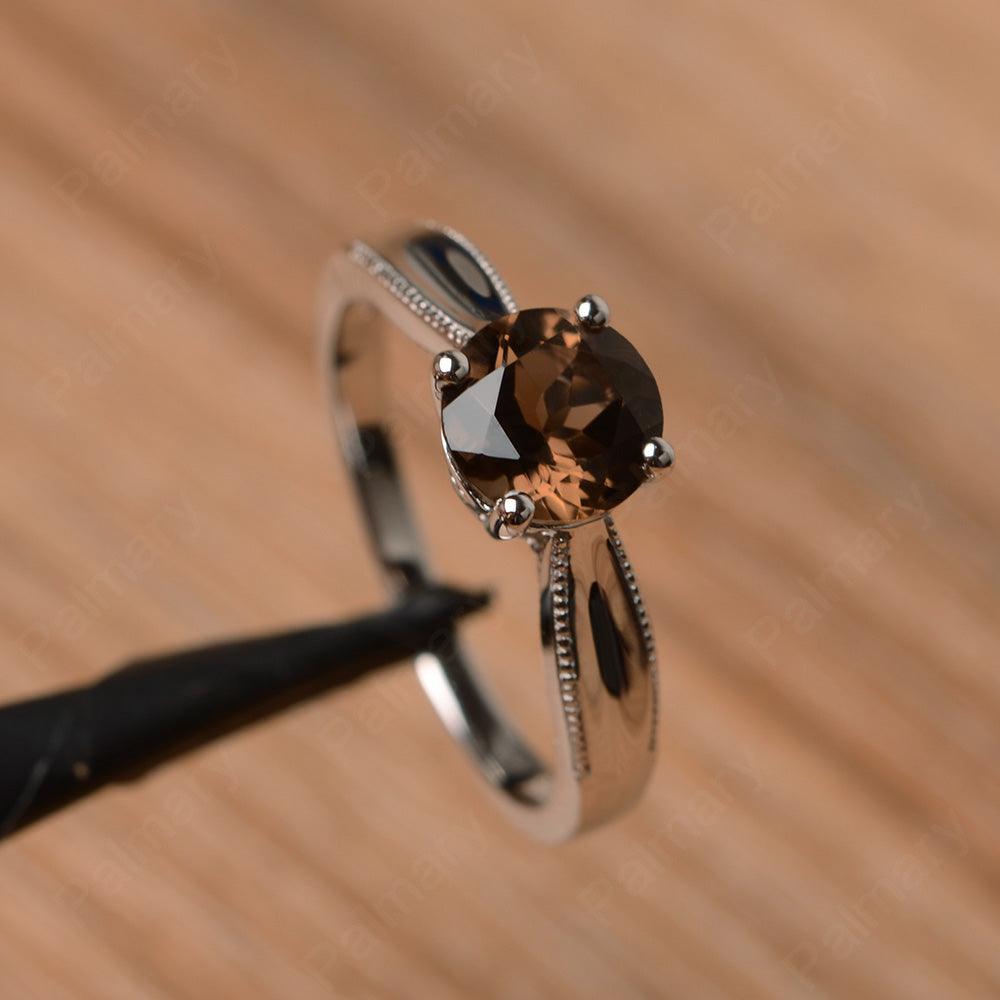 Brilliant Cut Smoky Quartz  Solitaire Wedding Rings - Palmary