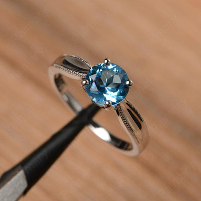 Brilliant Cut Swiss Blue Topaz Solitaire Wedding Rings - Palmary
