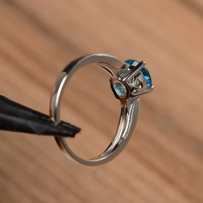 Brilliant Cut Swiss Blue Topaz Solitaire Wedding Rings - Palmary