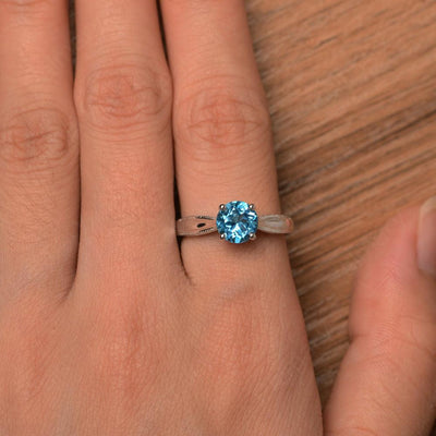 Brilliant Cut Swiss Blue Topaz Solitaire Wedding Rings - Palmary