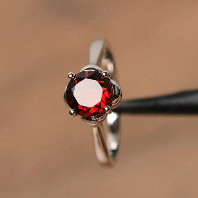 Brilliant Cut Garnet Solitaire Rings - Palmary