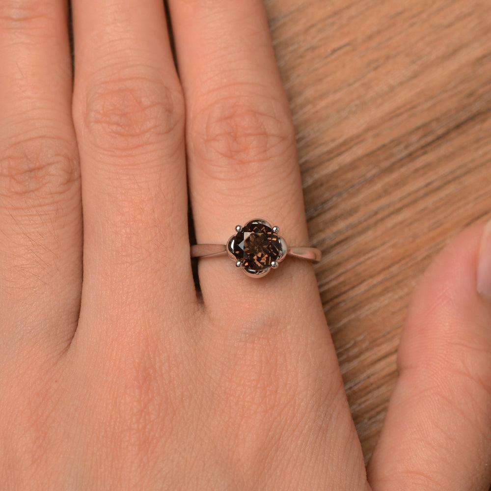 Brilliant Cut Smoky Quartz  Solitaire Rings - Palmary