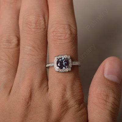 Round Cut Alexandrite Halo Promise Rings - Palmary
