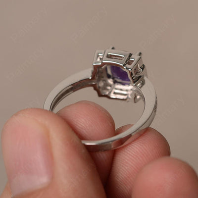 Round Cut Amethyst Halo Promise Rings - Palmary