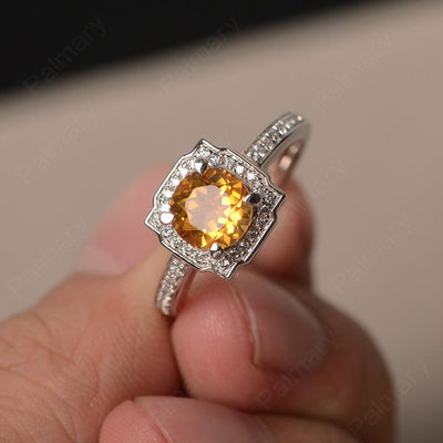Round Cut Citrine Halo Promise Rings - Palmary