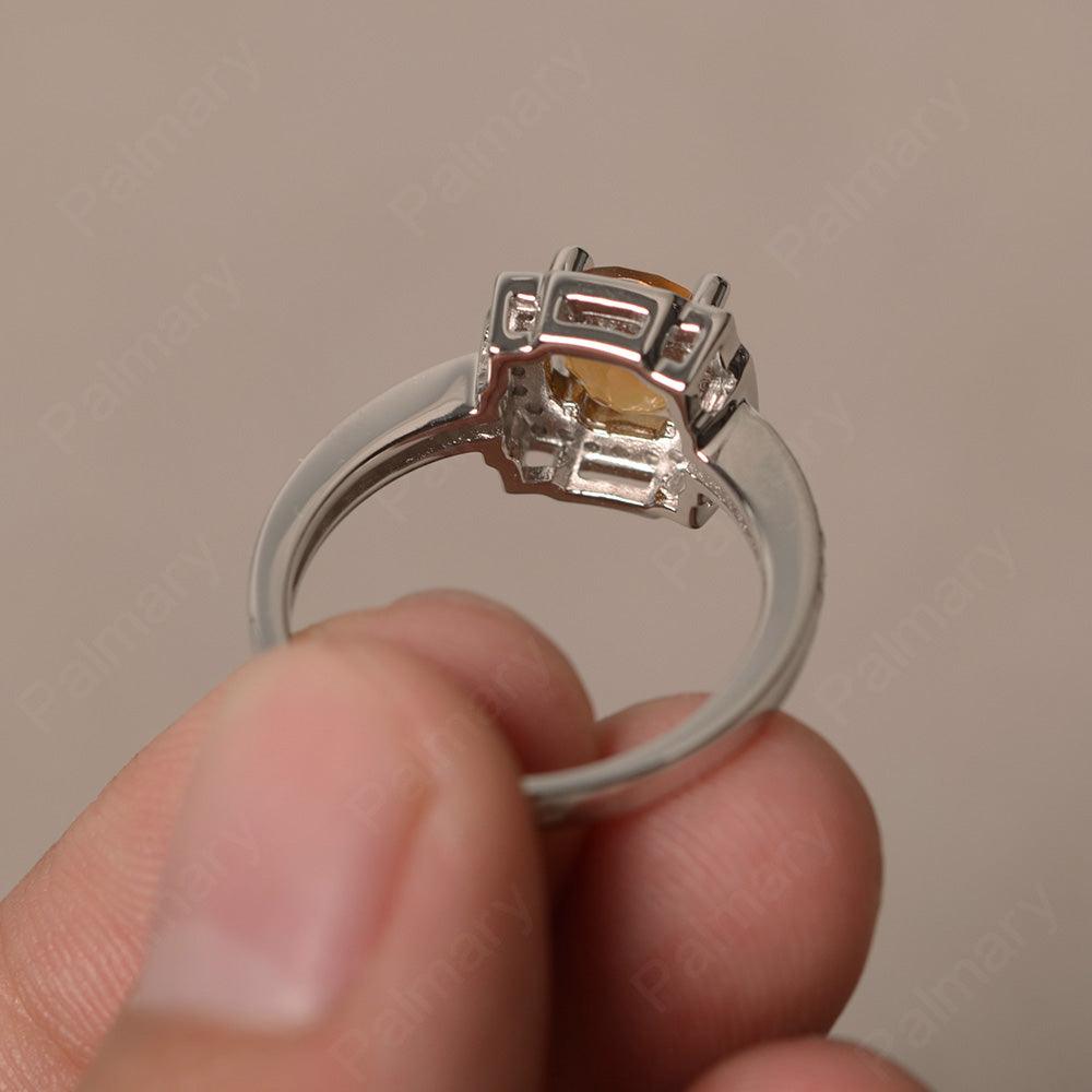 Round Cut Citrine Halo Promise Rings - Palmary