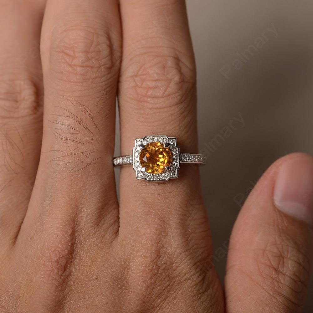 Round Cut Citrine Halo Promise Rings - Palmary