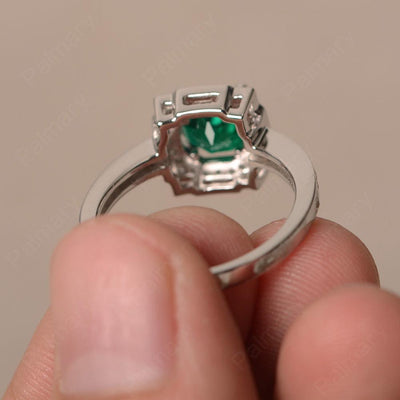 Round Cut Emerald Halo Promise Rings - Palmary