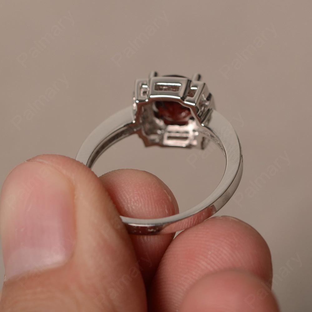 Round Cut Garnet Halo Promise Rings - Palmary