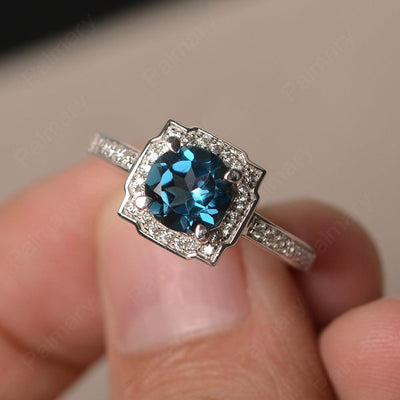 Round Cut London Blue Topaz Halo Promise Rings - Palmary