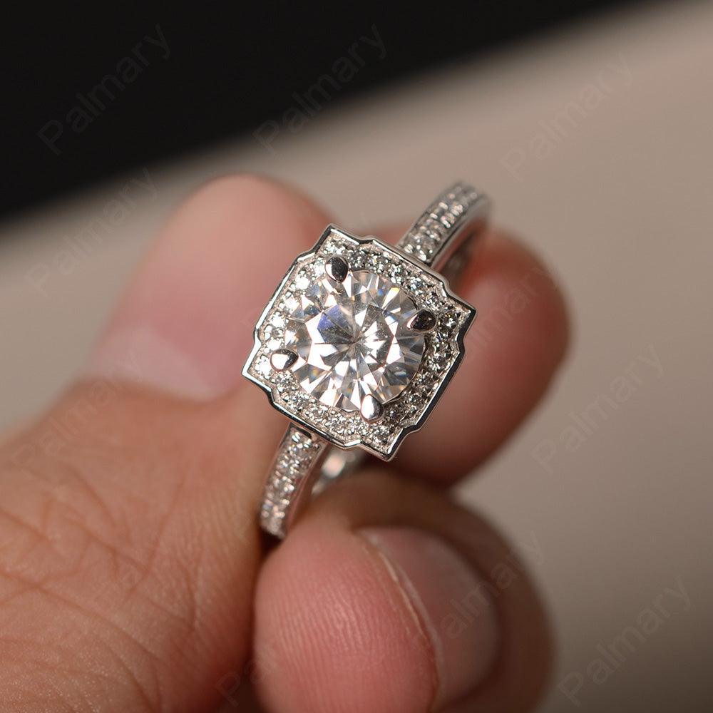 Round Cut Moissanite Halo Promise Rings - Palmary