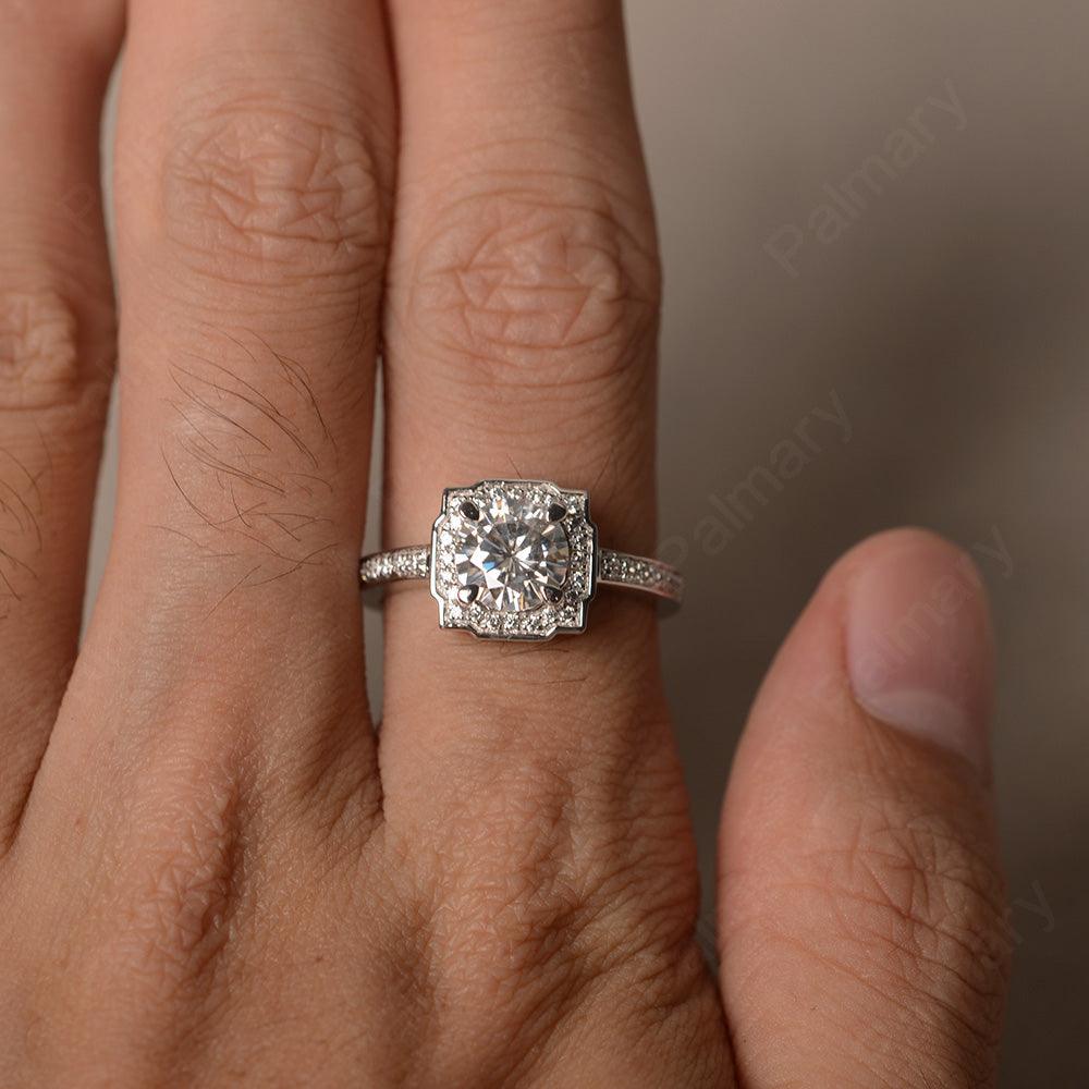 Round Cut Moissanite Halo Promise Rings - Palmary