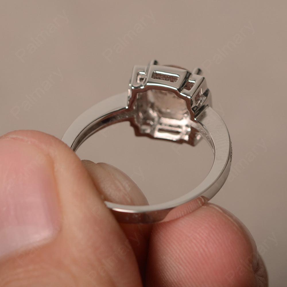 Round Cut Morganite Halo Promise Rings - Palmary