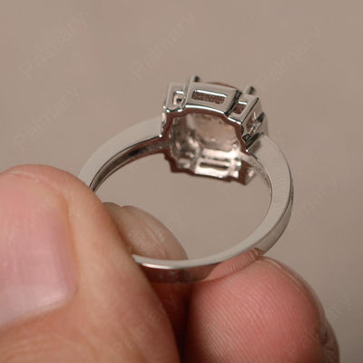 Round Cut Morganite Halo Promise Rings - Palmary