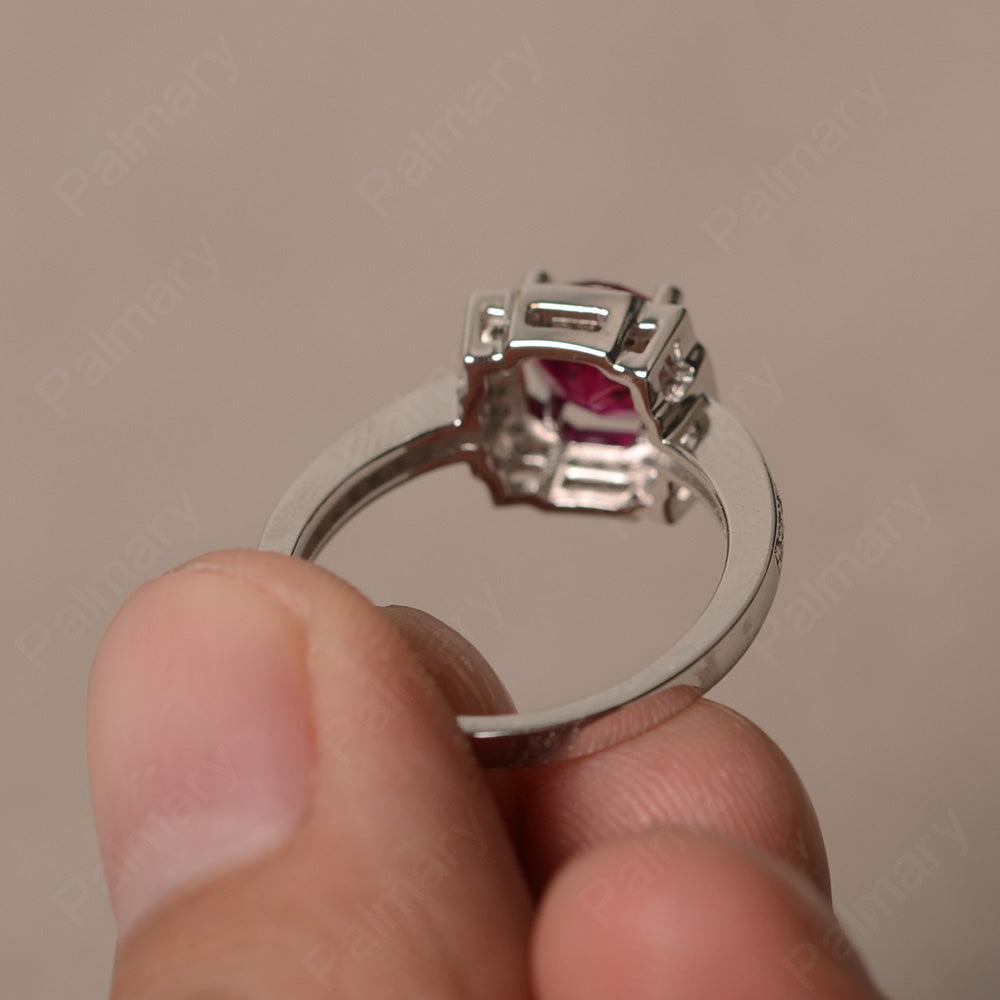 Round Cut Ruby Halo Promise Rings - Palmary