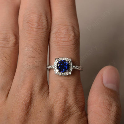 Round Cut Sapphire Halo Promise Rings - Palmary