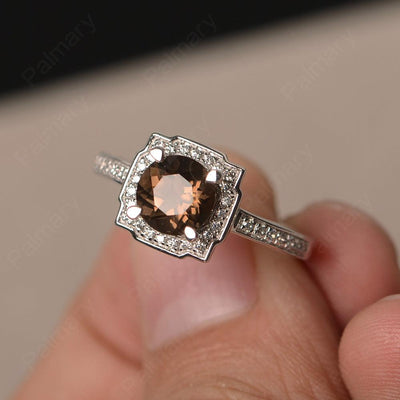 Round Cut Smoky Quartz  Halo Promise Rings - Palmary