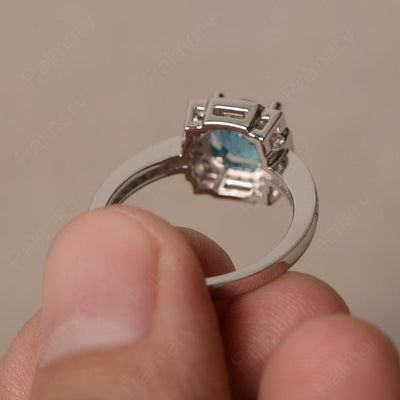 Round Cut Swiss Blue Topaz Halo Promise Rings - Palmary