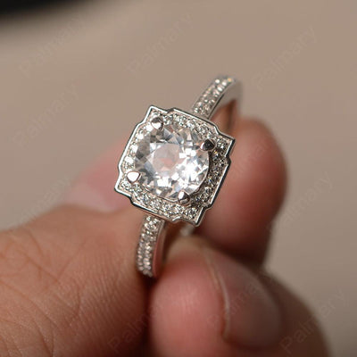 Round Cut White Topaz Halo Promise Rings - Palmary
