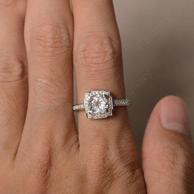 Round Cut White Topaz Halo Promise Rings - Palmary