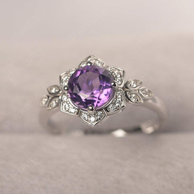 Dainty Round Cut Amethyst Wedding Rings - Palmary