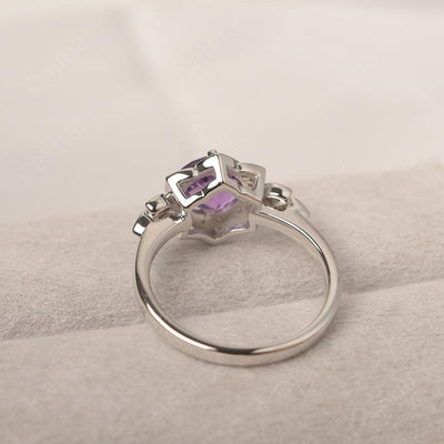 Dainty Round Cut Amethyst Wedding Rings - Palmary