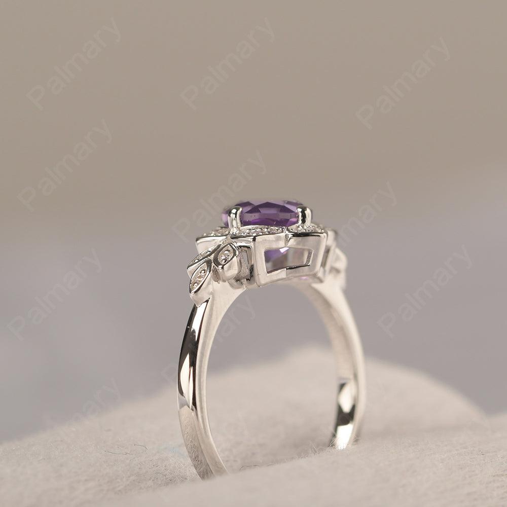 Dainty Round Cut Amethyst Wedding Rings - Palmary