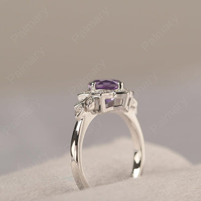 Dainty Round Cut Amethyst Wedding Rings - Palmary