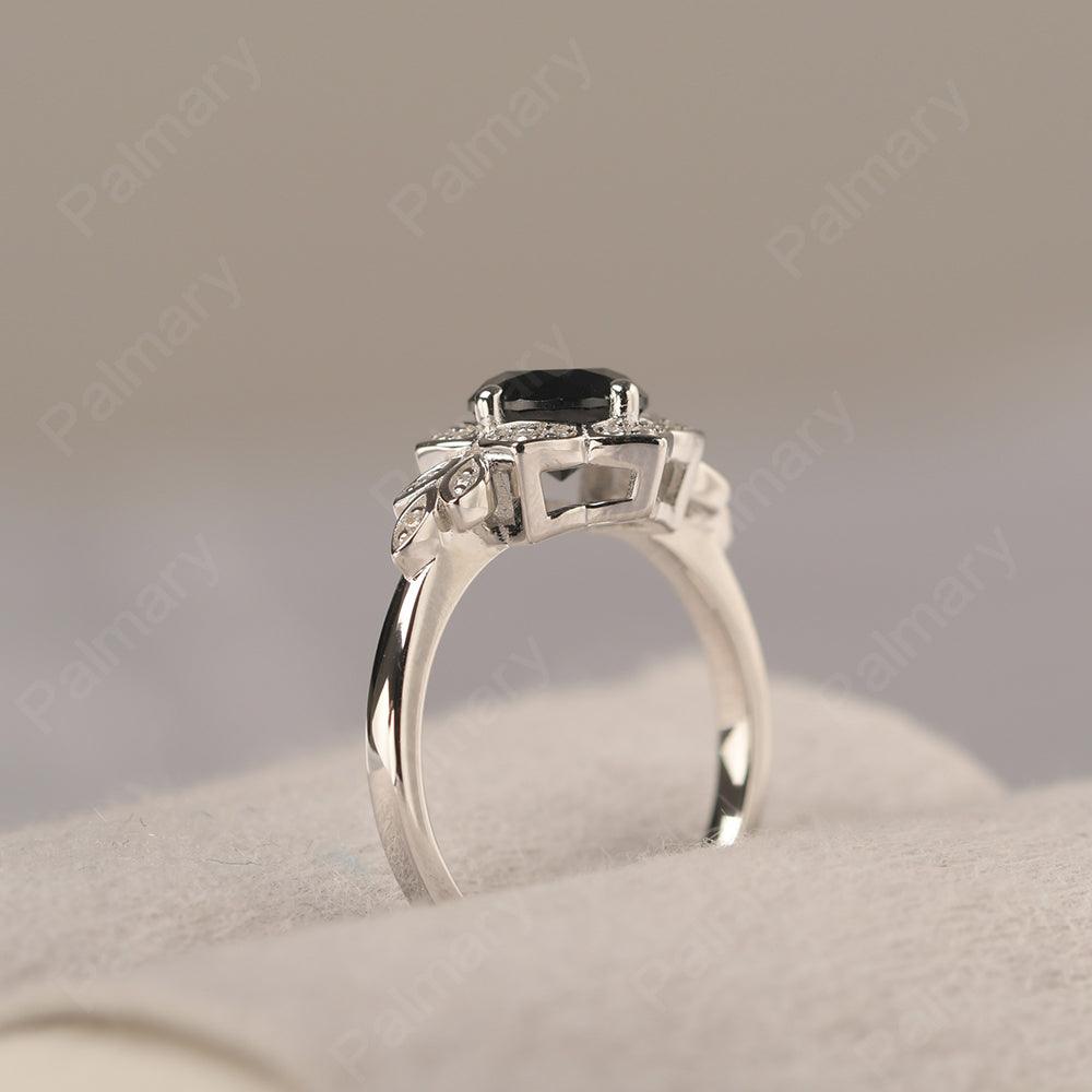 Dainty Round Cut Black Spinel Wedding Rings - Palmary