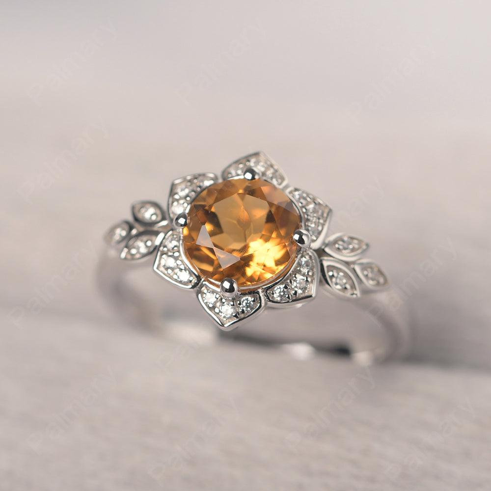 Dainty Round Cut Citrine Wedding Rings - Palmary