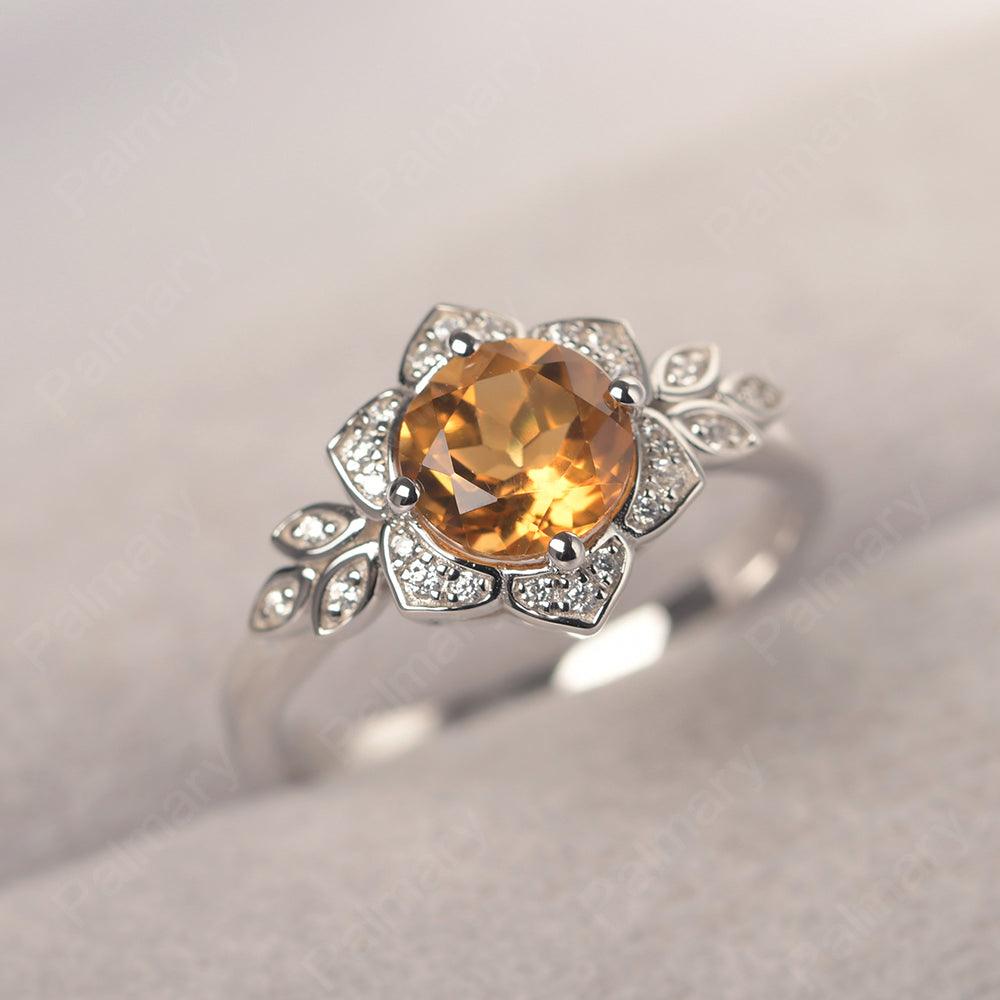 Dainty Round Cut Citrine Wedding Rings - Palmary