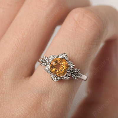 Dainty Round Cut Citrine Wedding Rings - Palmary