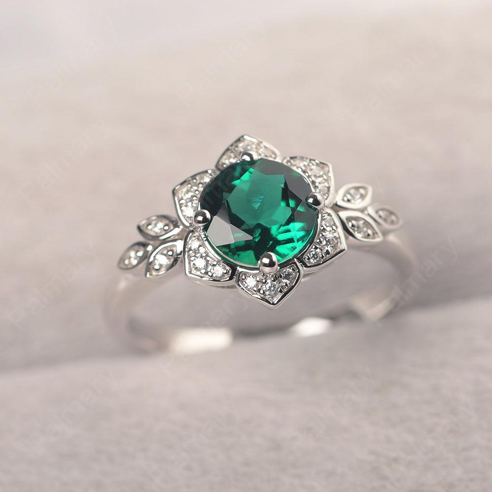 Dainty Round Cut Emerald Wedding Rings - Palmary