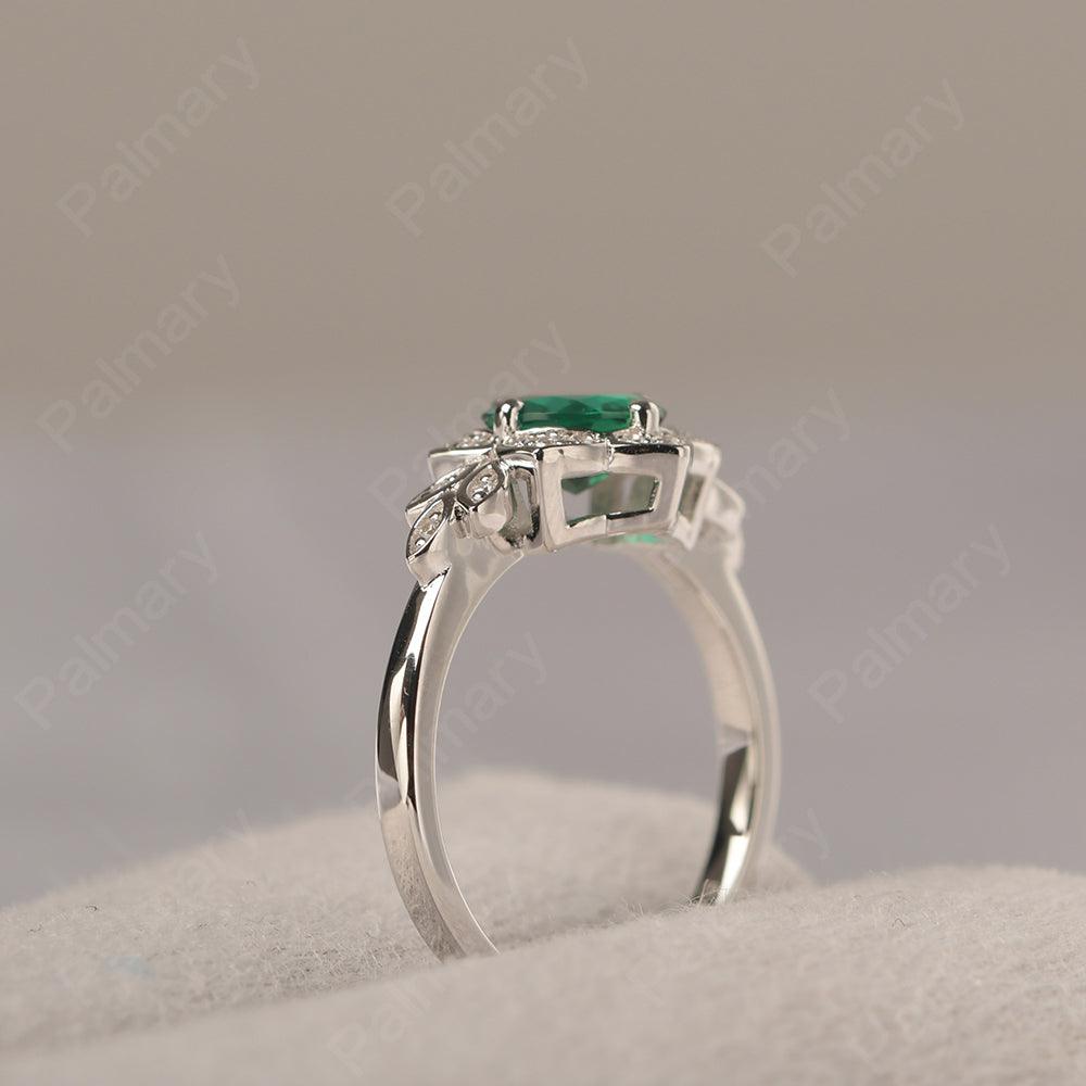 Dainty Round Cut Emerald Wedding Rings - Palmary