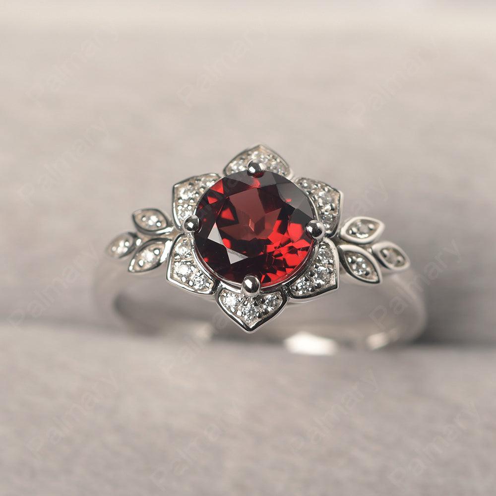 Dainty Round Cut Garnet Wedding Rings - Palmary