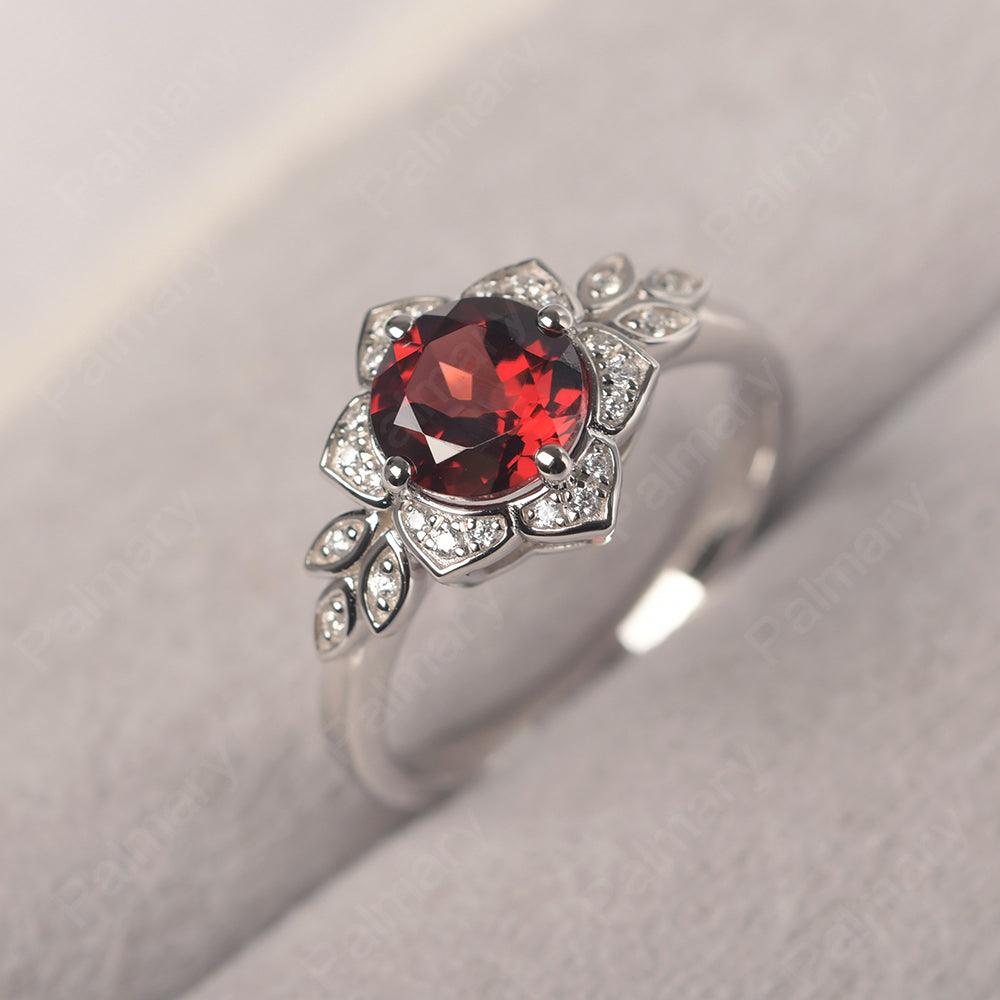 Dainty Round Cut Garnet Wedding Rings - Palmary