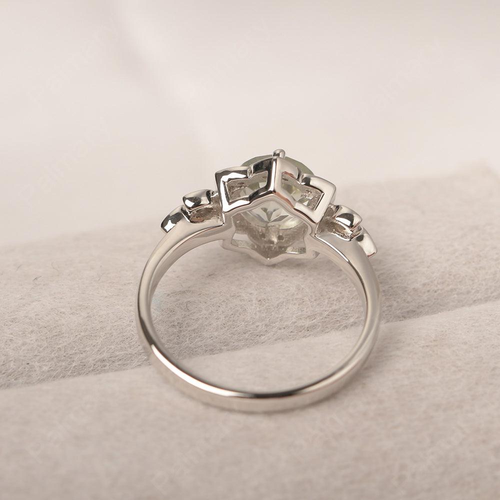 Dainty Round Cut Green Amethyst Wedding Rings - Palmary